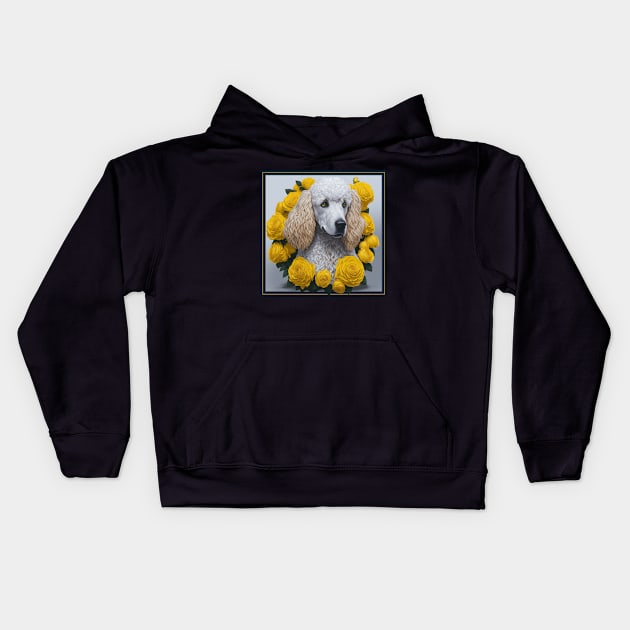 Standard poodle yellow roses Kids Hoodie by xlhombat